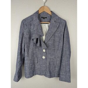 For Cynthia Blazer Womens Small Blue Linen Ruffle Lapel Lined Career Jacket